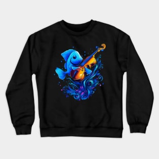 Blue Tang Playing Violin Crewneck Sweatshirt